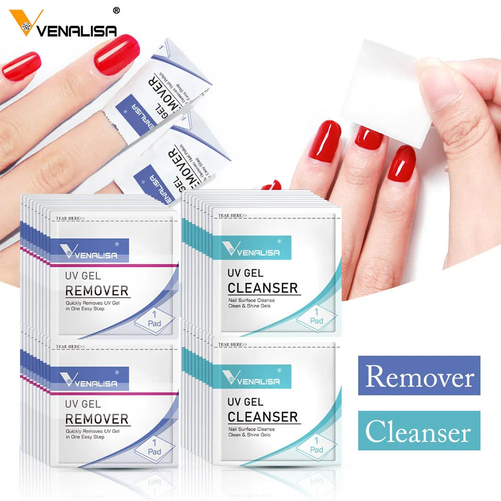 VENALISA 20Pcs Remover Wipes Pad for Nail Manicure Cleanser Nail Art UV Gel Remover Degreaser for Nails Gel Nail Polish