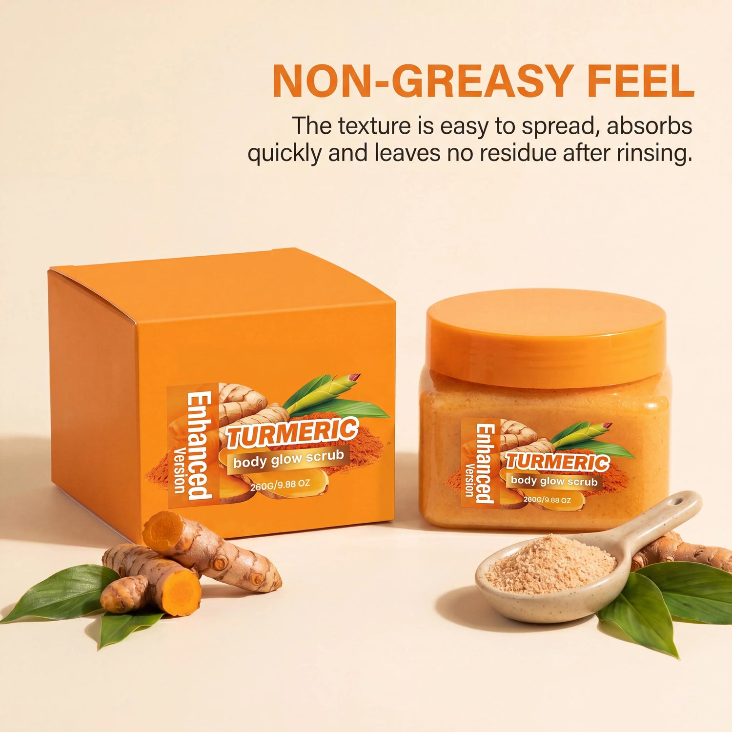 Turmeric Body Glow Scrub Exfoliating Rejuvenating Brightening Moisturizing Gentle Cleansing Smooth Rough Skin Dead Skin Remover Daily Care