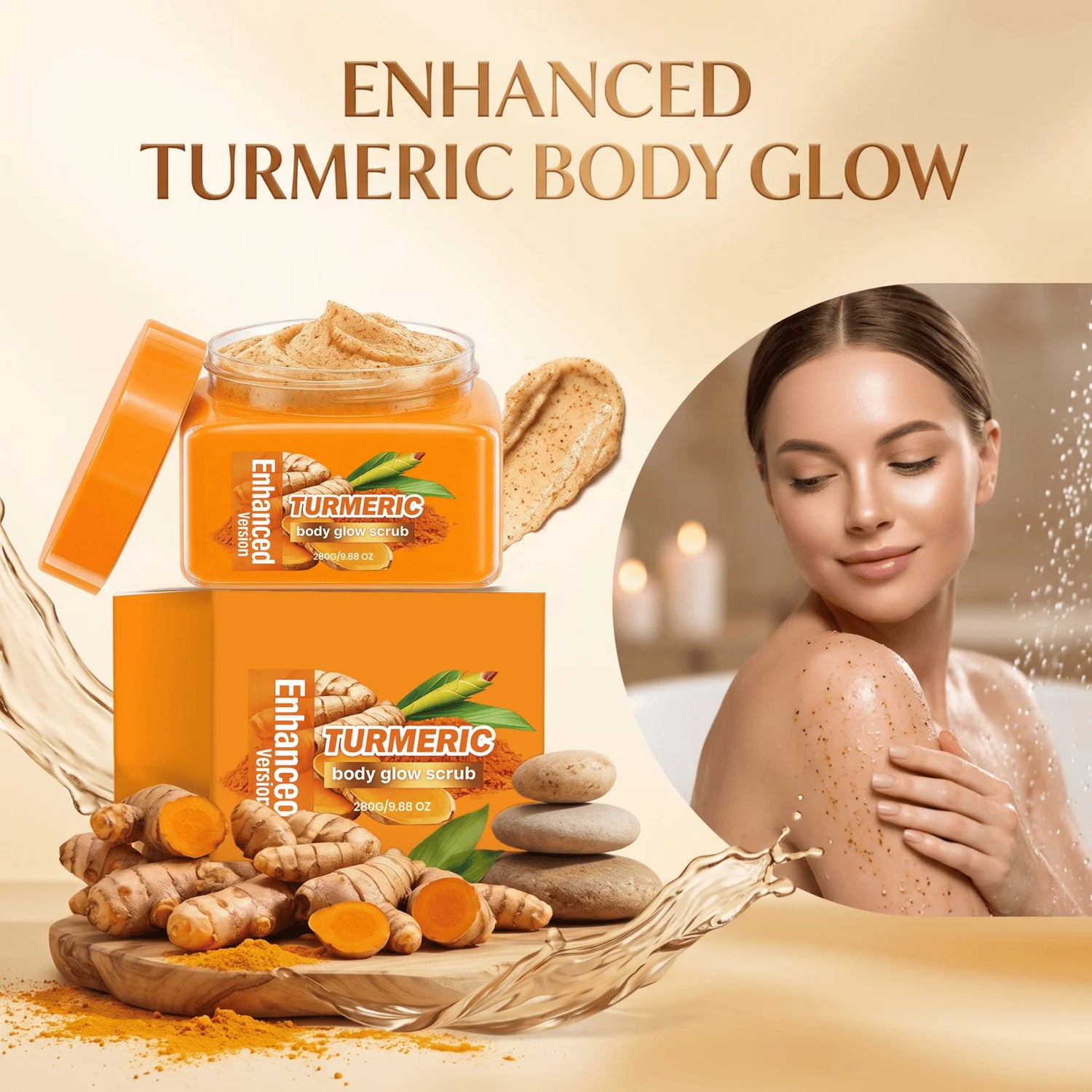 Turmeric Body Glow Scrub Exfoliating Rejuvenating Brightening Moisturizing Gentle Cleansing Smooth Rough Skin Dead Skin Remover Daily Care