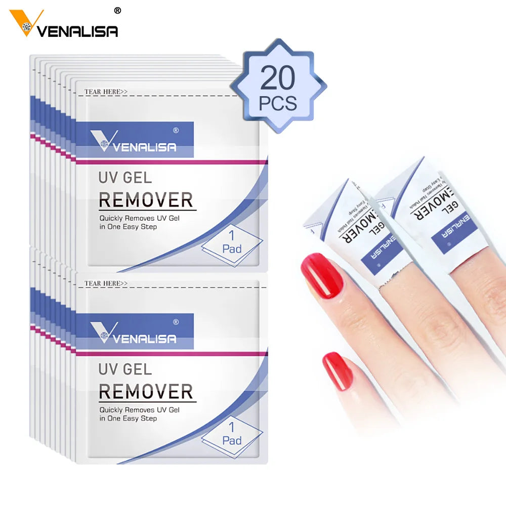 VENALISA 20Pcs Remover Wipes Pad for Nail Manicure Cleanser Nail Art UV Gel Remover Degreaser for Nails Gel Nail Polish