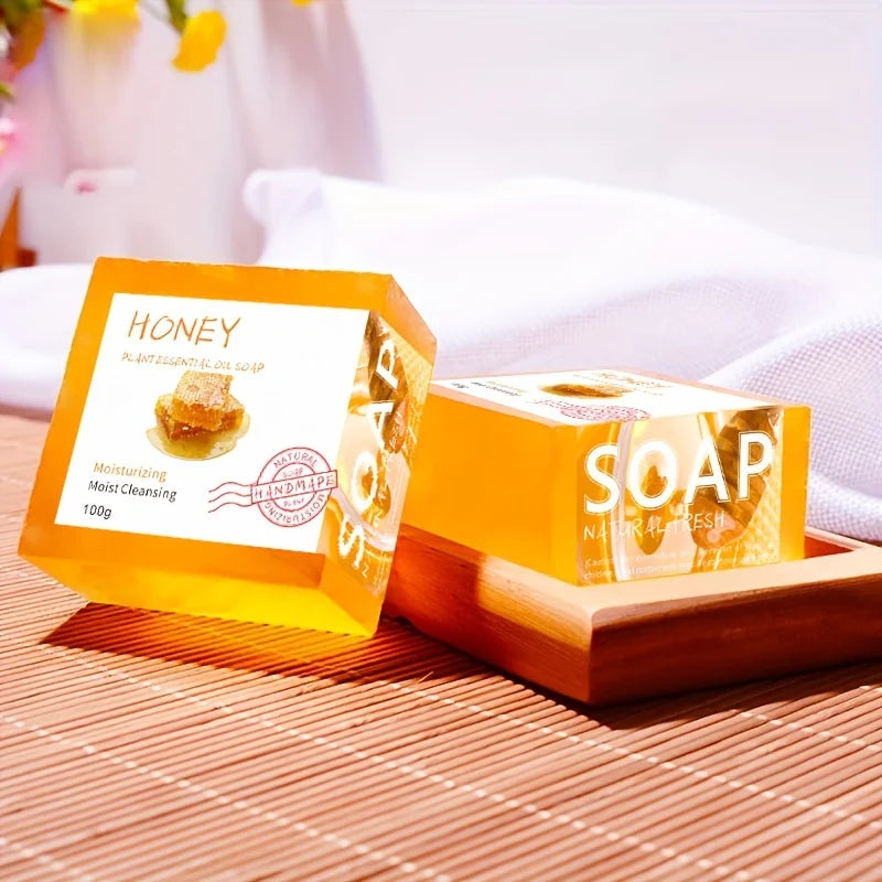 Natural Honey Handmade Soap Set with Essential Oils - 100g x 2pcs, Unisex, Perfect for Home or Travel