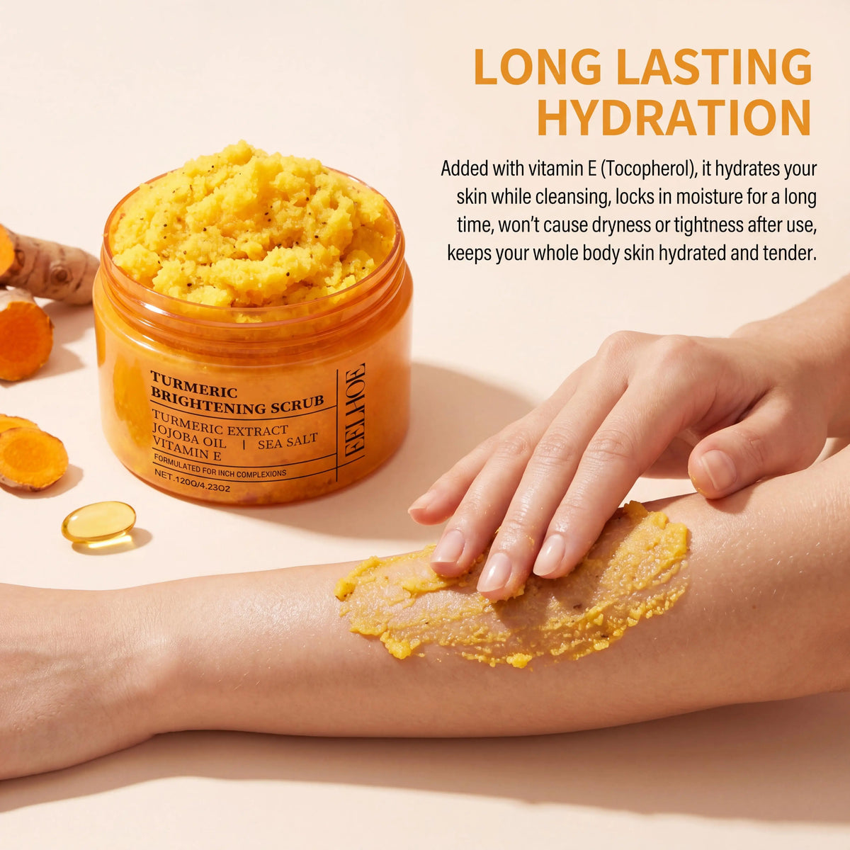 Vitamin E Turmeric Brightening Scrub Gentle Exfoliating Soft Moisturizing Smooth Glowing Restore Skin Hydration Body Treatment Skincare