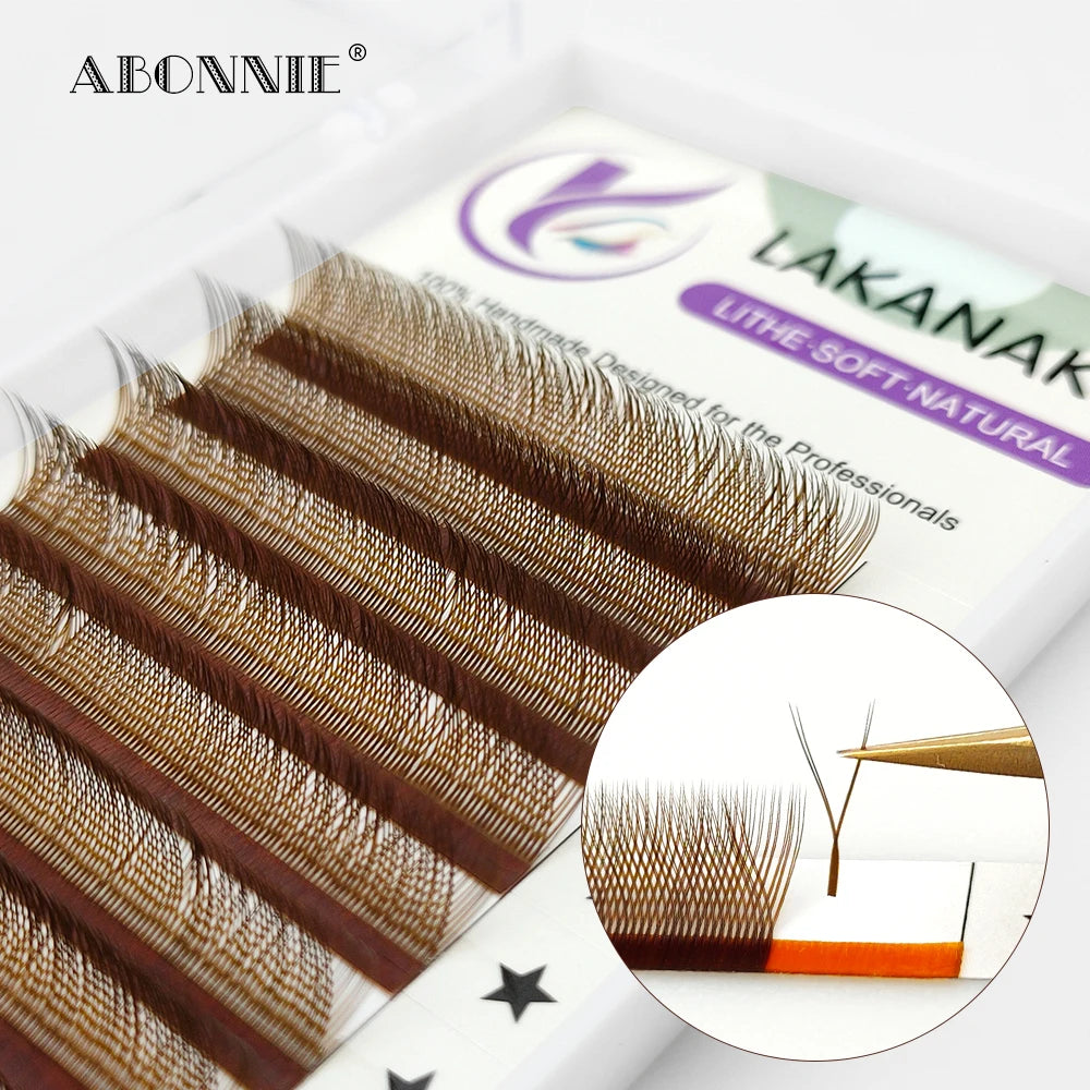 LAKANAKU High Quality YY Brown Lashes Premium Matte Individual Eyelash Faux Mink Y Volume Trays