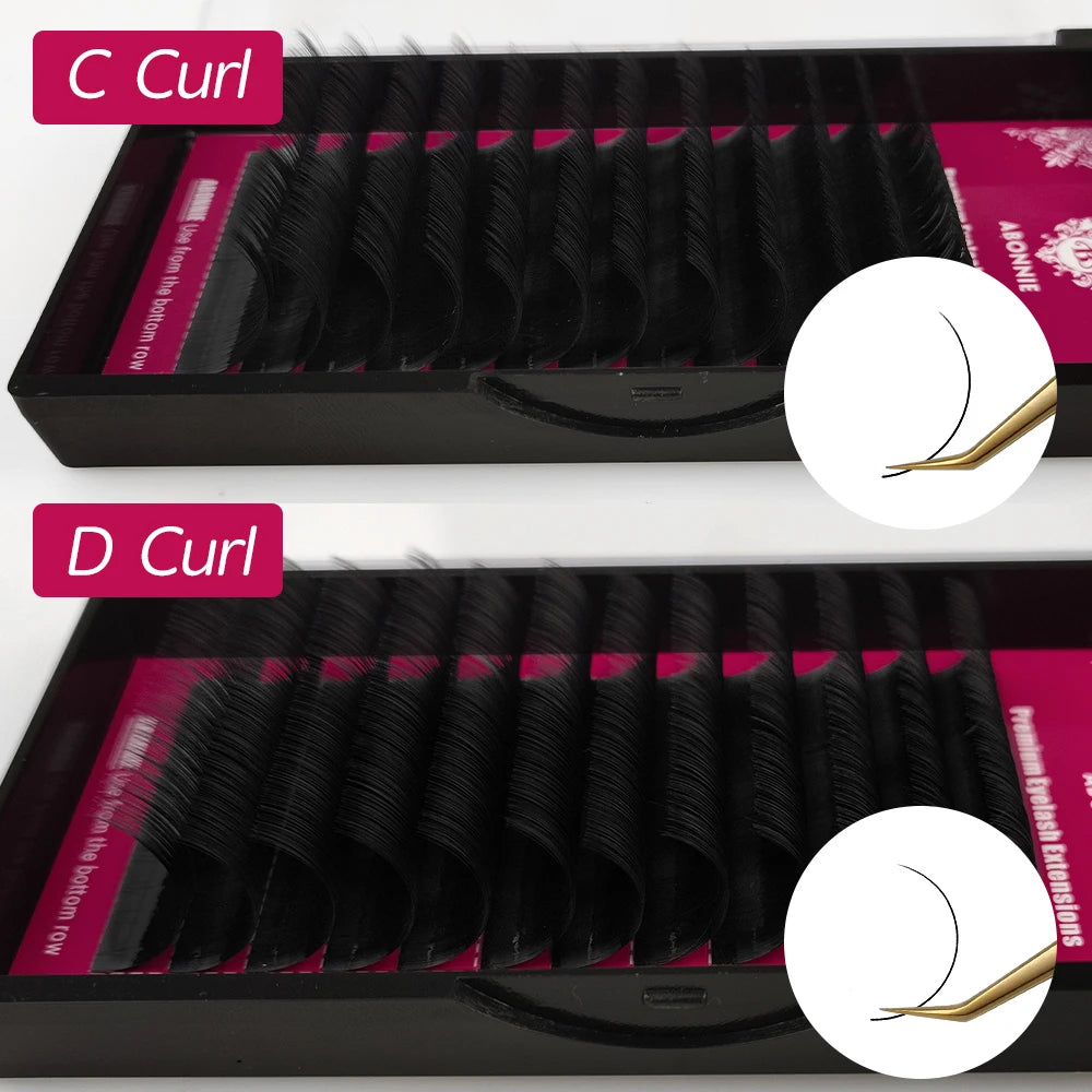 Abonnie B/C/D 12Rows Mink Hair Lashes Extension Matte Black Fluffy Silk Eyelash Extension for Beauty Makeup