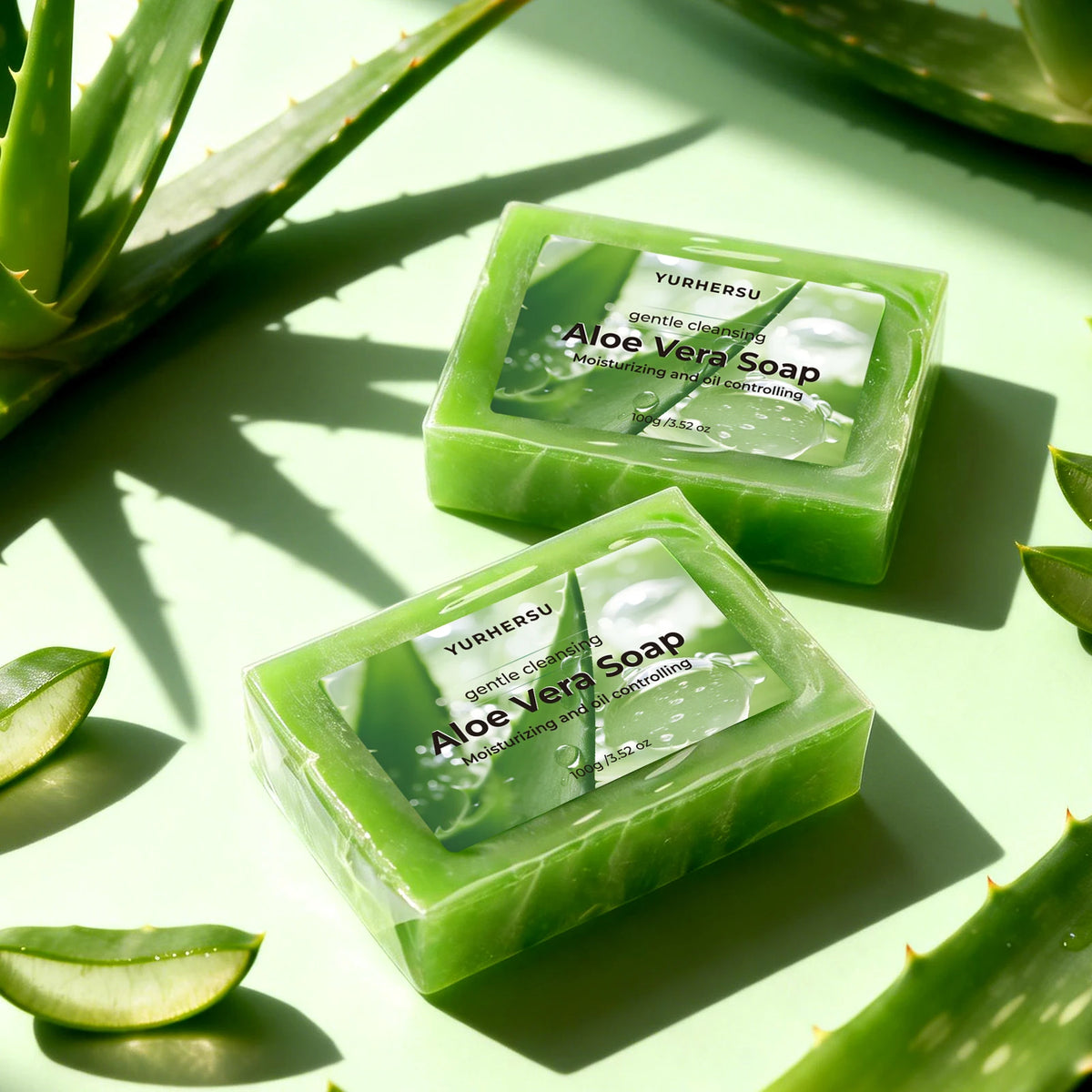 Aloe Vera Essential Oil Soap Deep Cleansing Oil Control Refresh Soothe Redness Face Body Shower Soap Bar Skin Care