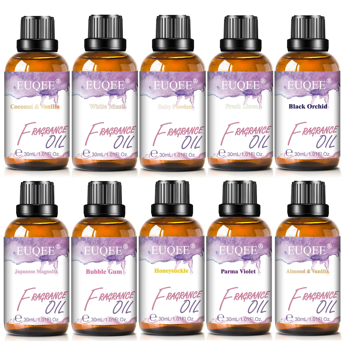 EUQEE 30ml Premium Fragrance Oil For Diffuser Aromatherapy Coconut & Vanilla White Musk Bubble Gum Lilac Aroma Fragrance Oils