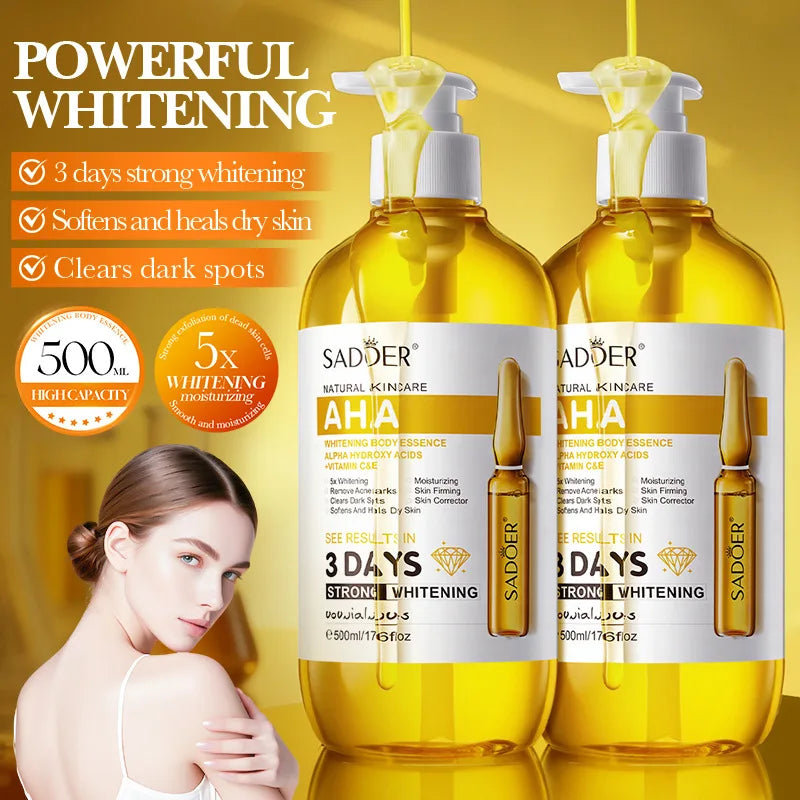 SADOER AHA Whitening Body Essence 500ml Moisturizing Brightening Face Serum Improve Dull Skin Full Body Hydrating Skin Care