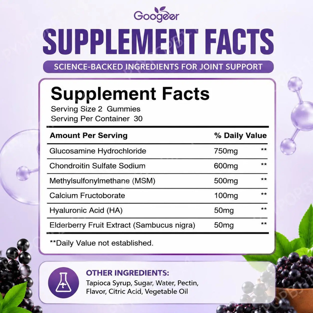 Googeer 60 Gummies Glucosamine Chondroitin with Hyaluronic Acid And MSM Joint Support Gummies for Smooth Mobility And Lubricatio
