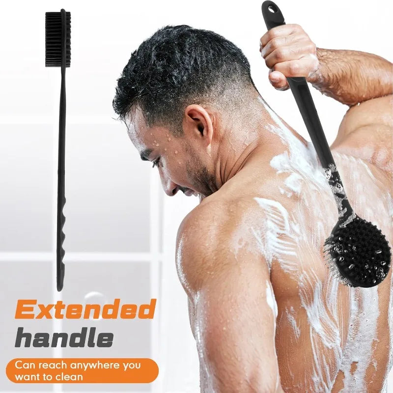 Silicone Scrubber with Long Handle 38cm Double Sided for Exfoliating and Massage Lathers Rich Foam for Men Women Bathing Tools