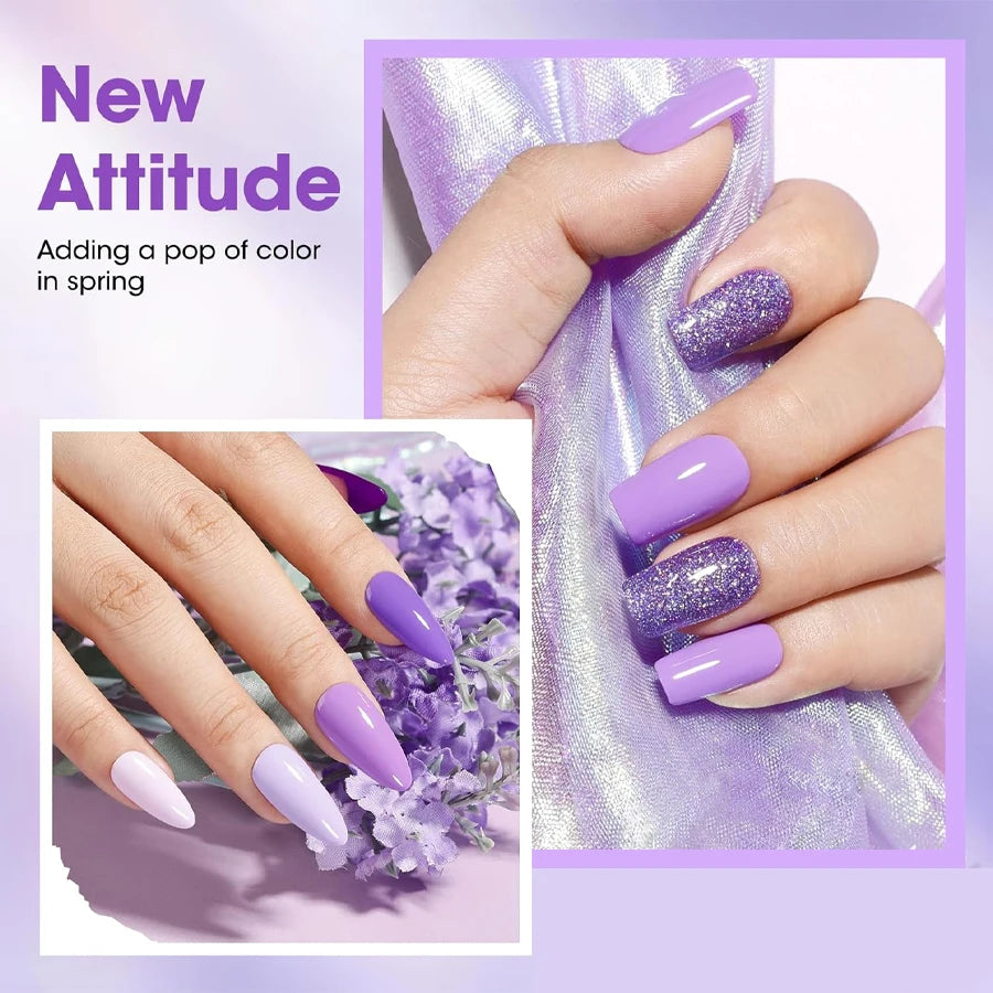QAZIXU 1-6Pcs Purple Gel Nail Polish Winter Manicure Varnis Semi Permanent Nail Gel Varnish Soak Off UV Gel for Design Nails