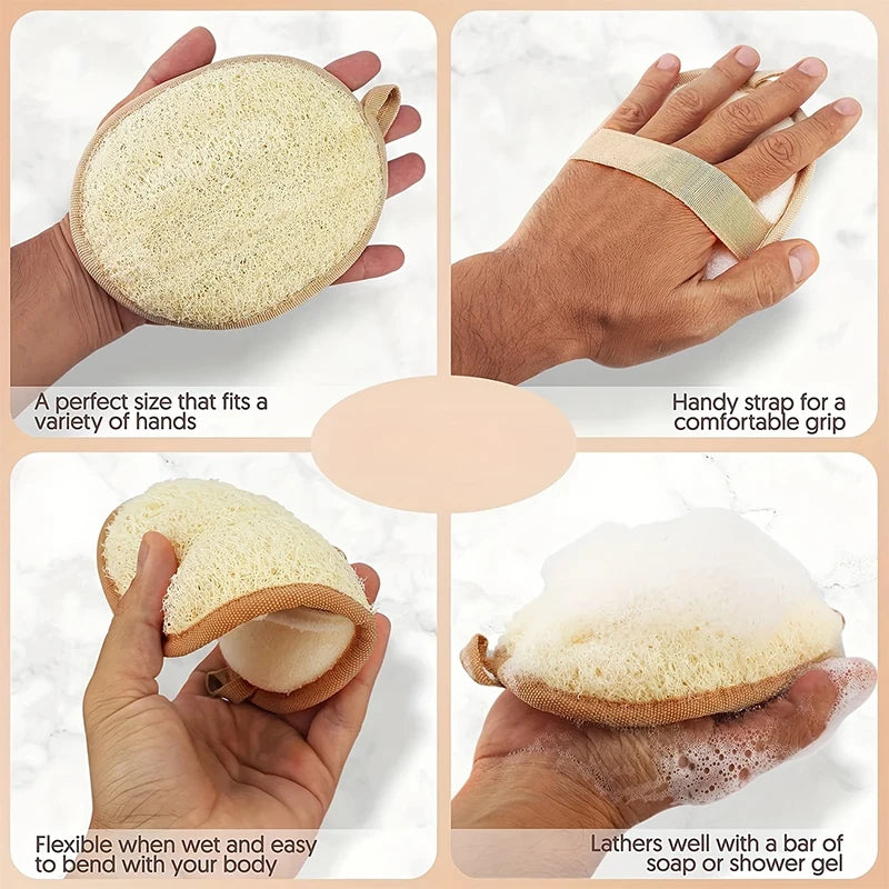 (BF06)Shower Brush Cleaner Pad Exfoliator Shower Puff Body Skin Care Natural Loofah Body Scrubber Bath Exfoliating Sponge Soft