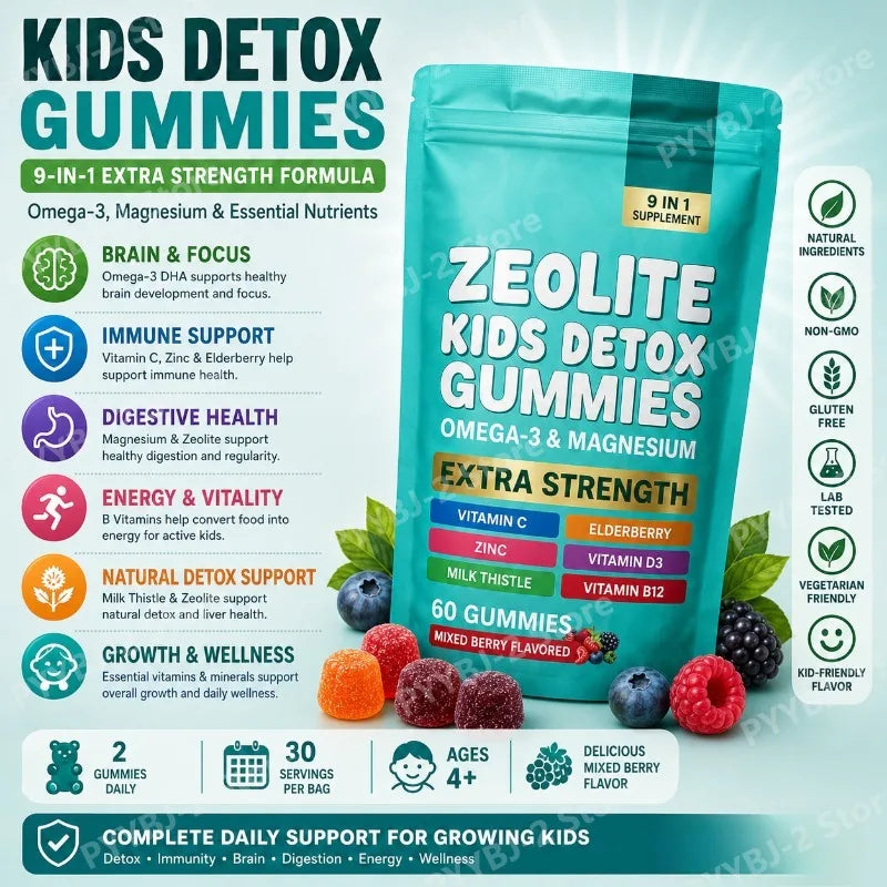 Zeolite Gummies 60 Count Contain Multivitamin Omega-3 Magnesium and Elderberry Support Detoxification & Immune System Health