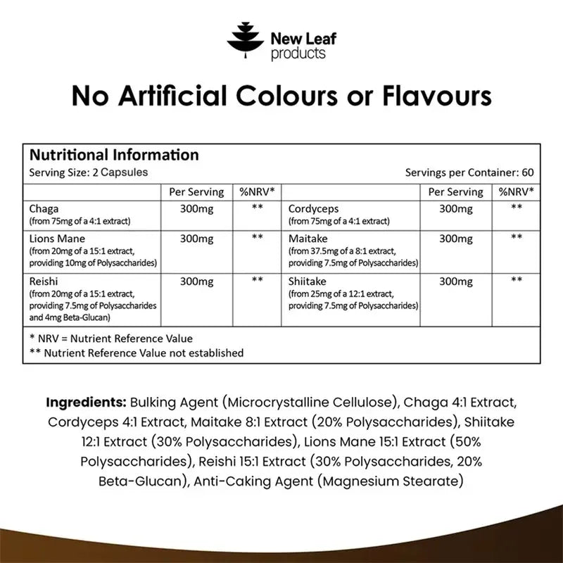 Mushroom Super Blend Complex - Brain Nervous System Health and Memory Supplements Immunity Sleep Energy Mood Support