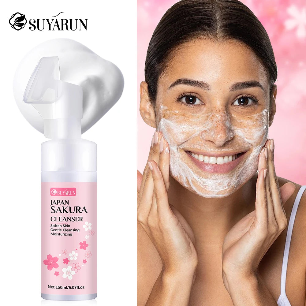SUYARUN Japanese Sakura Face Wash - Gentle Hydrating Cleanser, Brightening Oil Control for Sensitive Skin.
