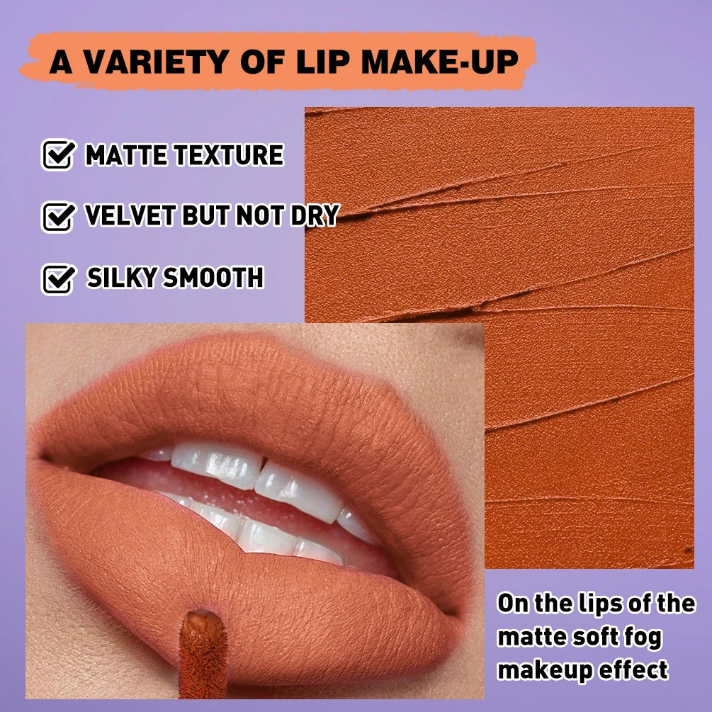 QIBEST 6Pcs/Set Waterproof Liquid Lipstick Sexy Halloween Lip Stick Matte Velvet Black Lipsticks Red Orange Lip Makeup Labiales