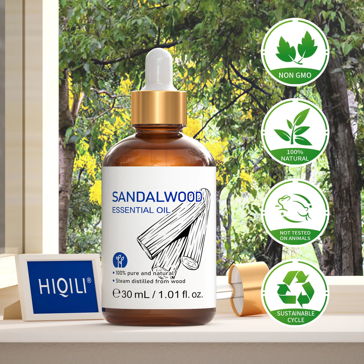 HIQILI 10/30/100/500ml Mellow Sandalwood Essential Oil, Car Fragrance, Humidifier/Diffuser, Natural Sandalwood, Scented Candles