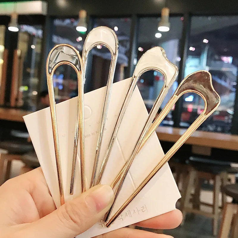U Shape Hairpins Metal French Hairpin With Two Prongs Vintage Hair Clips Bun Hair Accessories Ladies Hair Styling Tools