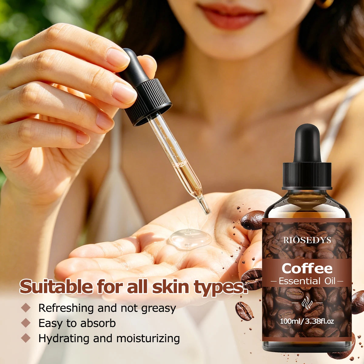 COFFEE ESSENTIAL OIL is a moisturizing and nourishing massage oil suitable for skincare, fragrance, massage, and all skin types.