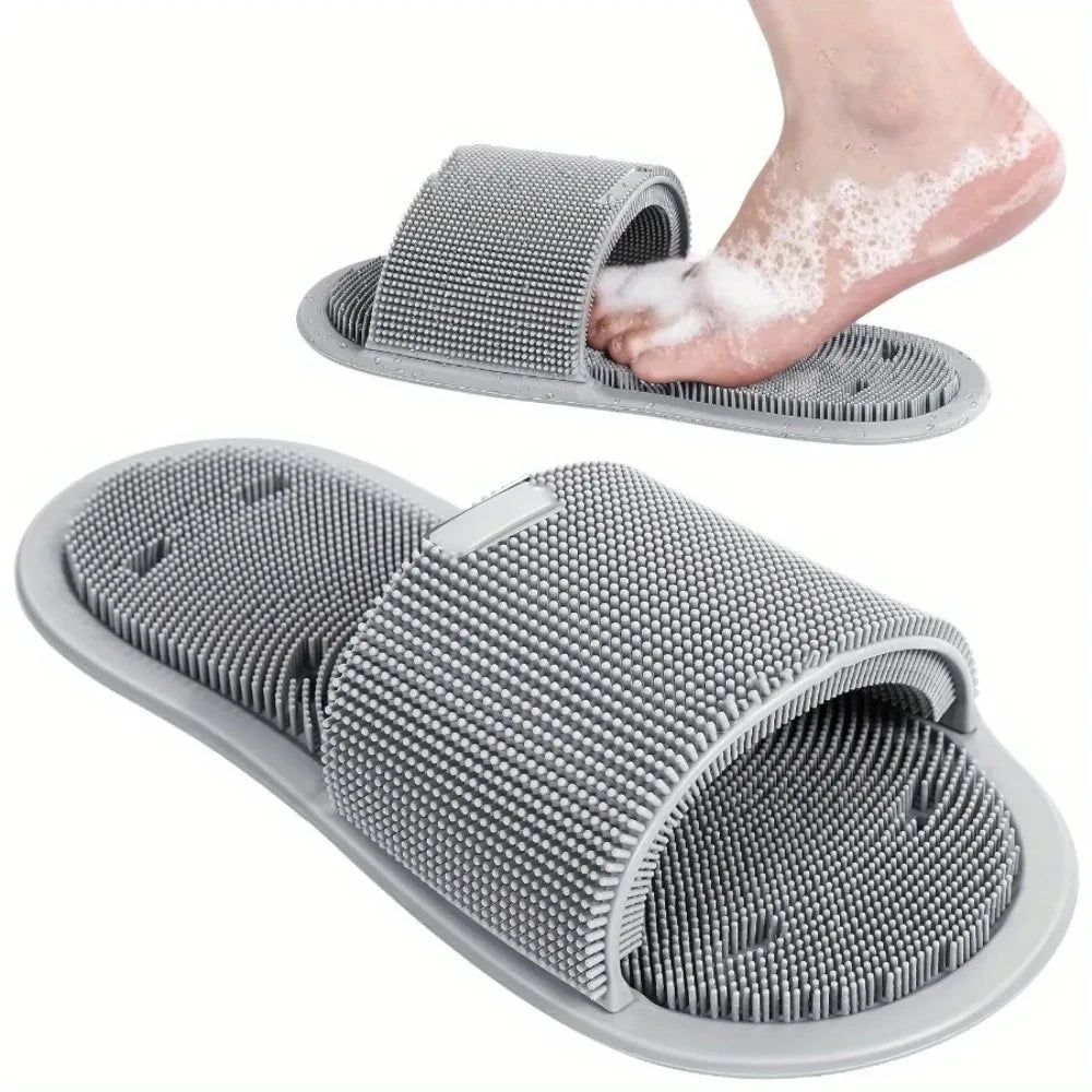 Silicone Foot Scrubber Brush Slippers Shower Foot Massager Cleaner Bath Exfoliating Spa Remove Dead Skin Non-slip Bathroom Tool
