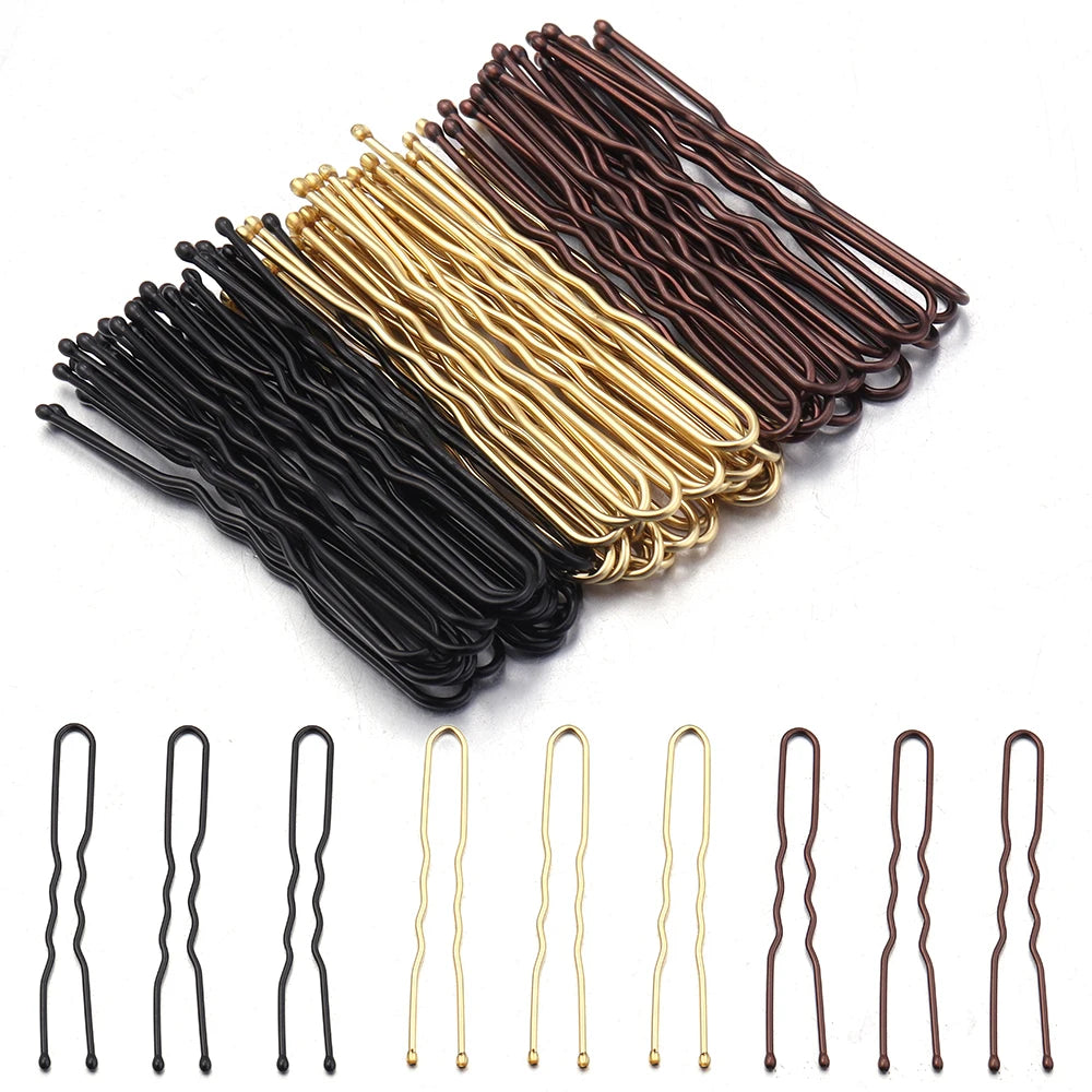 50Pcs Women Girls U Shaped Hairpins For Bun Metal Hairdressing Bobby Bridal Pin Barrette Salon Hair Styling Tools U Clips 5cm
