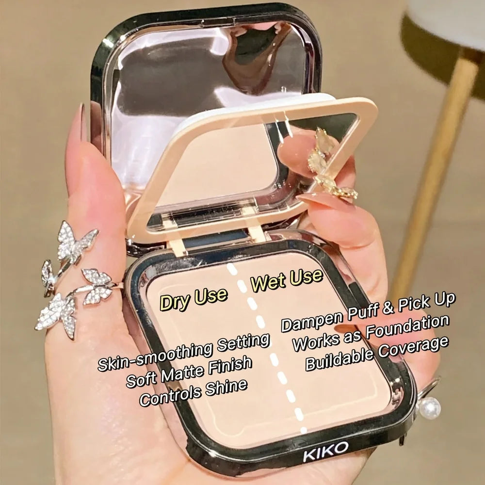 KIKO Matte Fusion Pressed Powder Natural Long Lasting Oil Control Shine Free Setting Foundation Face Makeup with Mirror and Puff