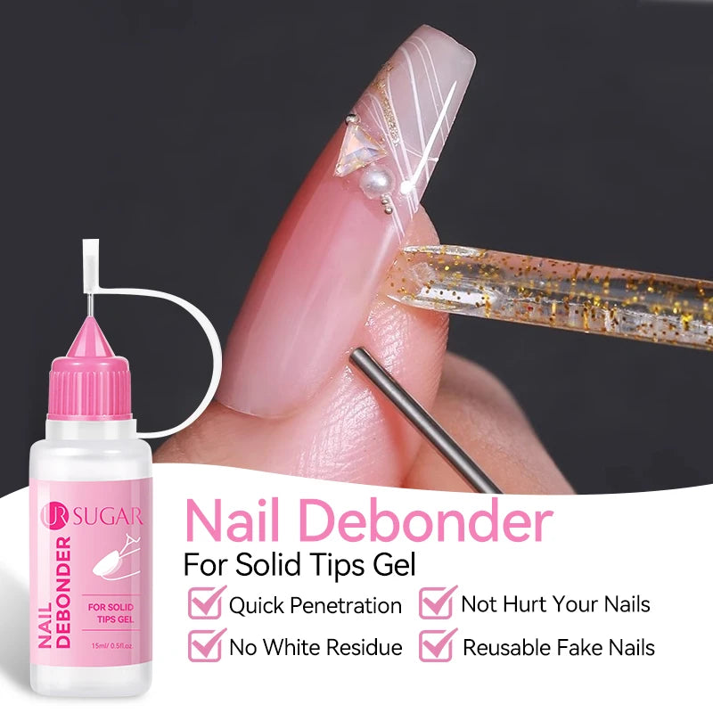 UR SUGAR 15ml Solid Gel Remover Nail Adhesive Solid Tips Glue Remove Easy and Clean Removal Solid Patch Reusable Fake Nails
