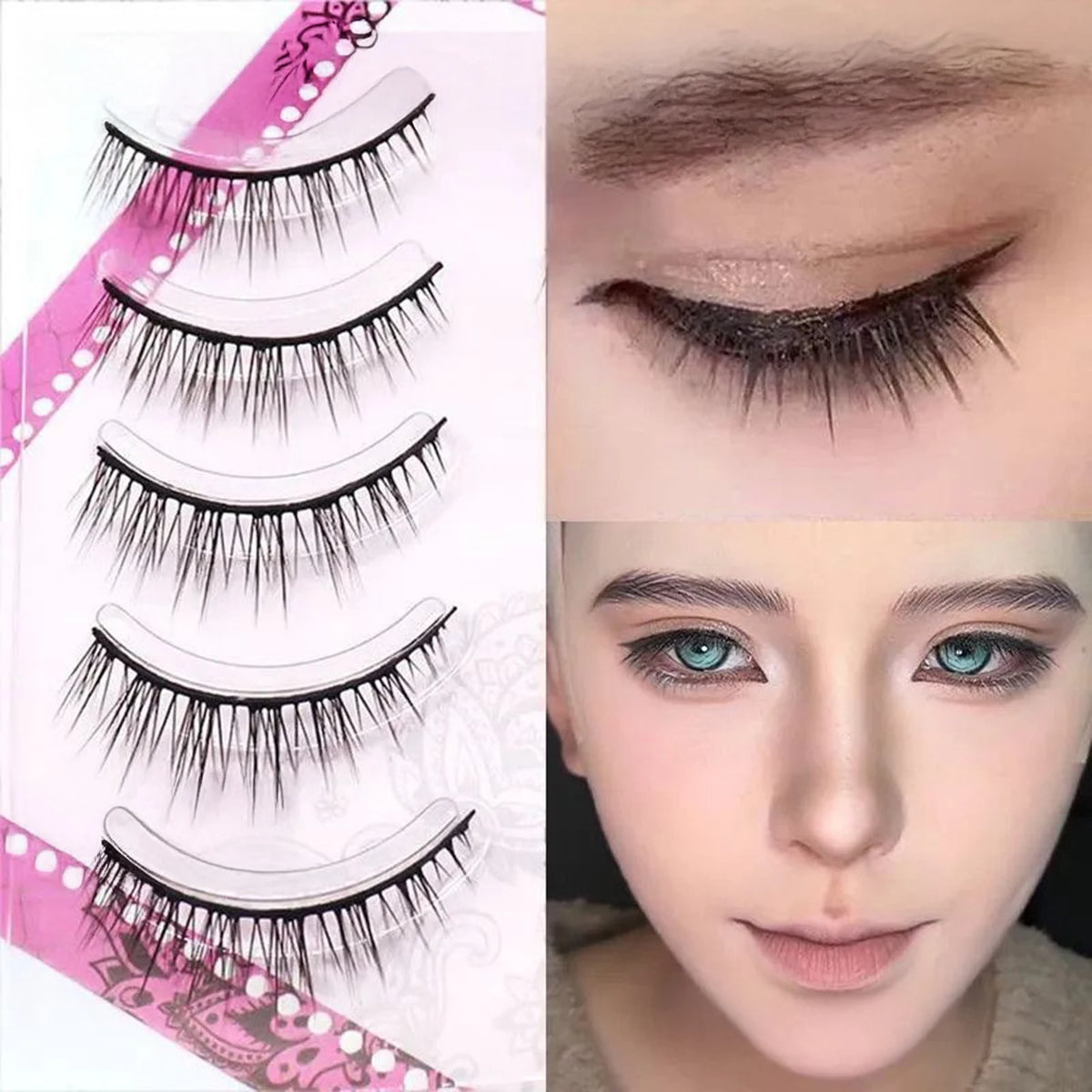 Full Strips False Eyelashes Manga style Hard Stem Baby Straight with Natural Look for Cosplay Daily cosplay Makeup fake lash