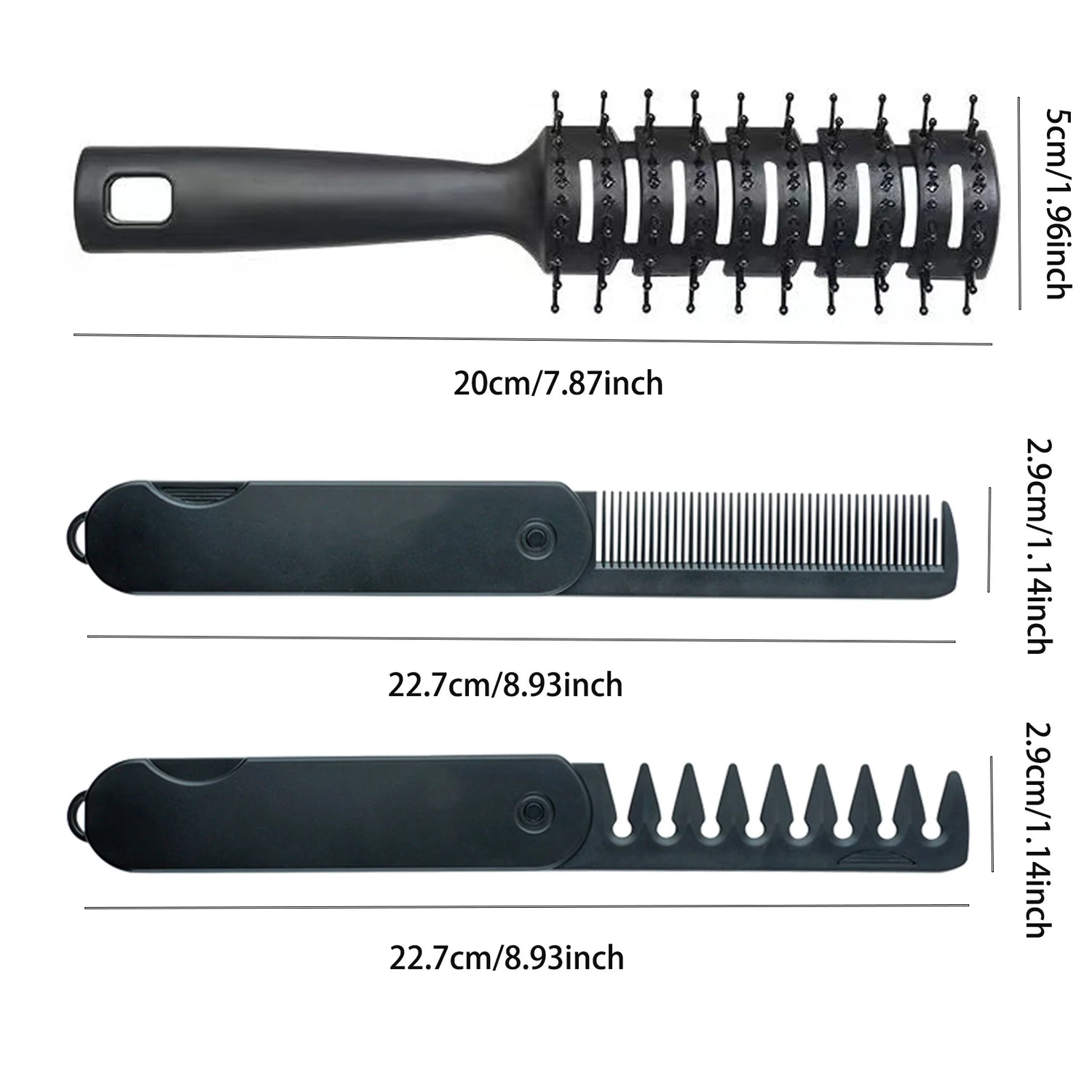 2Pcs Professional Barber Hair Styling Set, Vented Brush & Foldable Dual Comb for Men, Salon/Home Use, Portable Hair Brush Comb