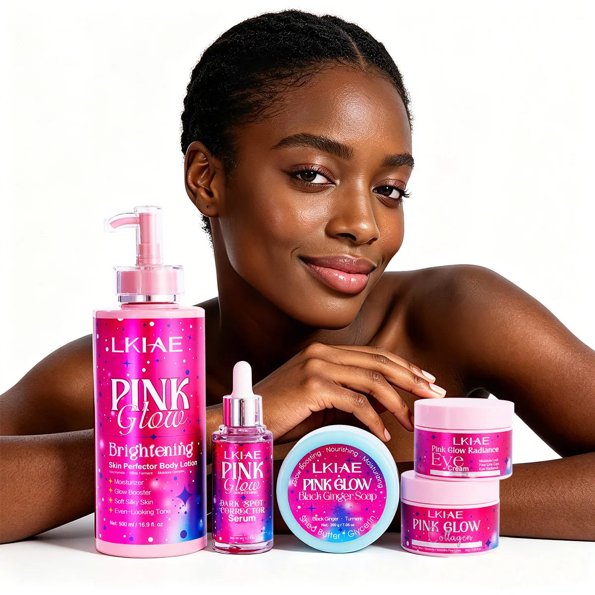 LKIAE Pink Glow Skin Care Set For Women, Anti Black Spots, Brightening, Nourishing, Moisturizing, Improve Rough Skin Beauty Kit