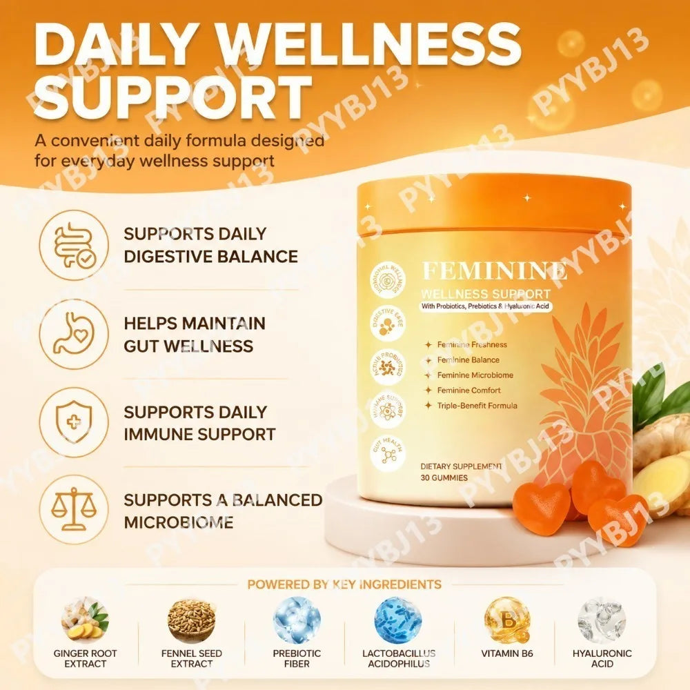 Women's Probiotic Gummies with Prebiotics, Ginger, Fennel and Hyaluronic Acid for Daily Feminine Digestive Wellness 30 Count