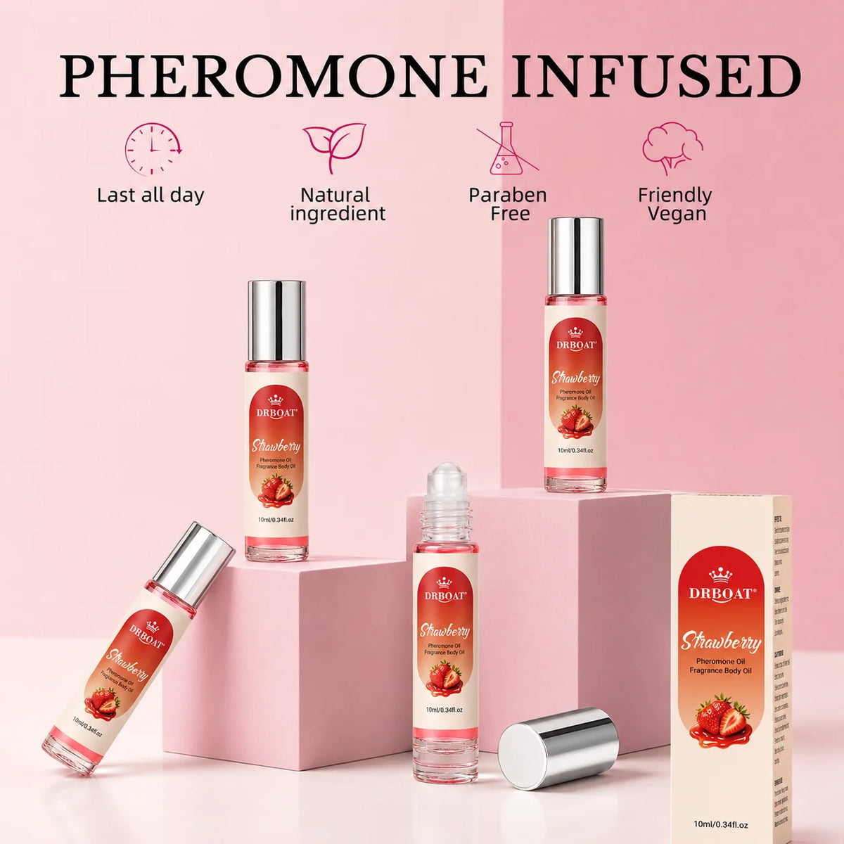 10ML Roll‑On Pheromone Oil - Portable Perfume Oil,Sweet Strawberry Gourmand Foody Scent Eau de Toilette for Traveling or Dating