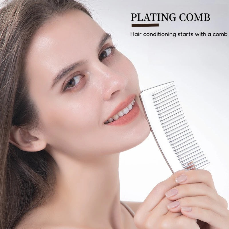 Vintage Electroplated Wide Tooth Comb, Portable Height Fixed Hair Styling Tool, Ideal for Travel, Durable & Easy Grip Design