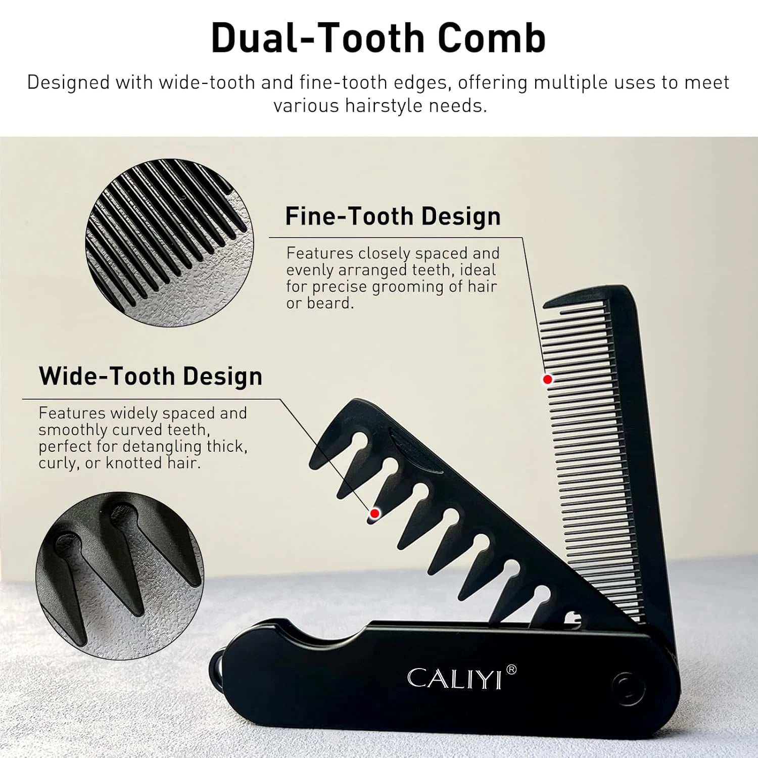 1/2PCS 2 in 1 Folding Hair Comb for Men, Pocket Comb with Fine & Wide Tooth Styling Comb for Travel Beard or Mustache