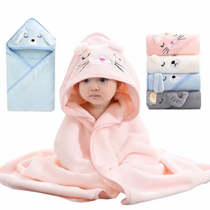 1 Piece Poncho Bath Towel, Soft Newborn Bathrobe, Baby Cartoon Towel, Absorbent Hooded Blanket 80X80Cm