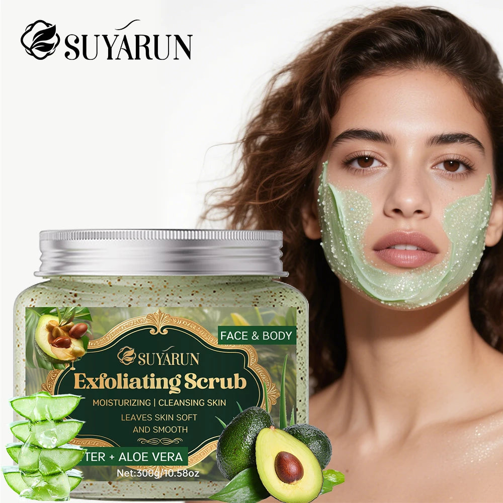 SUYARUN Shea Butter & Aloe Vera Exfoliating Scrub - Natural Face & Body Scrub, Gentle Exfoliator for Sensitive Skin.
