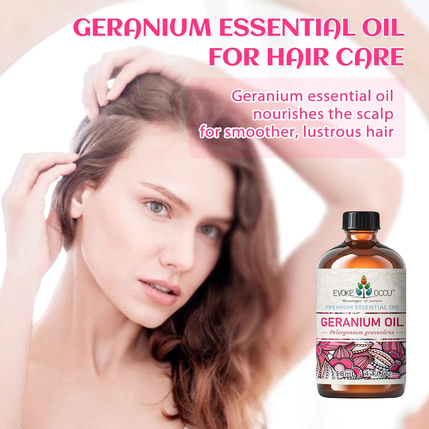 EVOKE OCCU Geranium Oil, 118ML/4 Fl. Oz. Pure Floral Essential Oil for Perfume, Scented Candles, Soap, Bath, Massage, Diffuser
