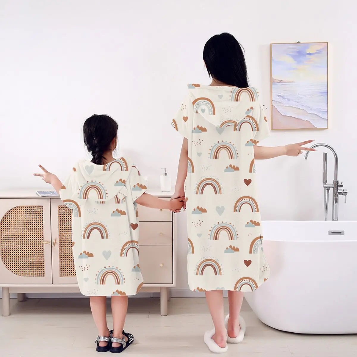 Elinfant Quick-drying Microfiber Adult Kids Baby Bath Towels Soft Hooded Towel Bathrobe Hooded Bath Towel For Adult and Kids
