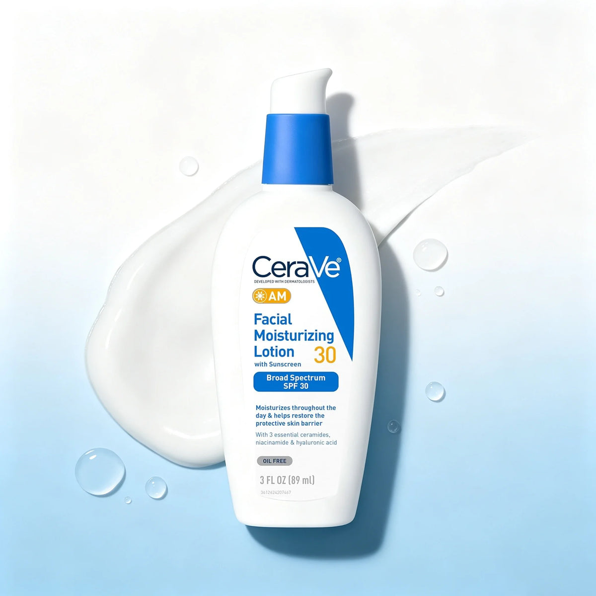 CeraVe AM Facial Moisturizing Lotion with SPF 30,  Broad Spectrum Sunscreen, Hyaluronic Acid Niacinamide Ceramides, 3 Fl Oz