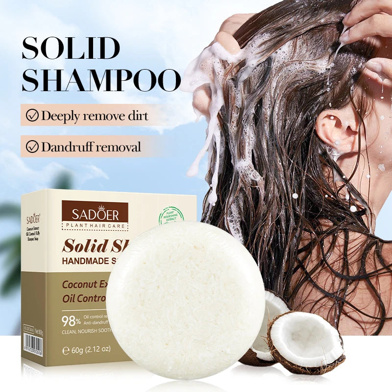 SADOER Coconut Hair Soap Solid Shampoo Oil Control Anti Dandruff Deep Cleansing Dry Damaged Hair Smooth Hair Shampoo Repair