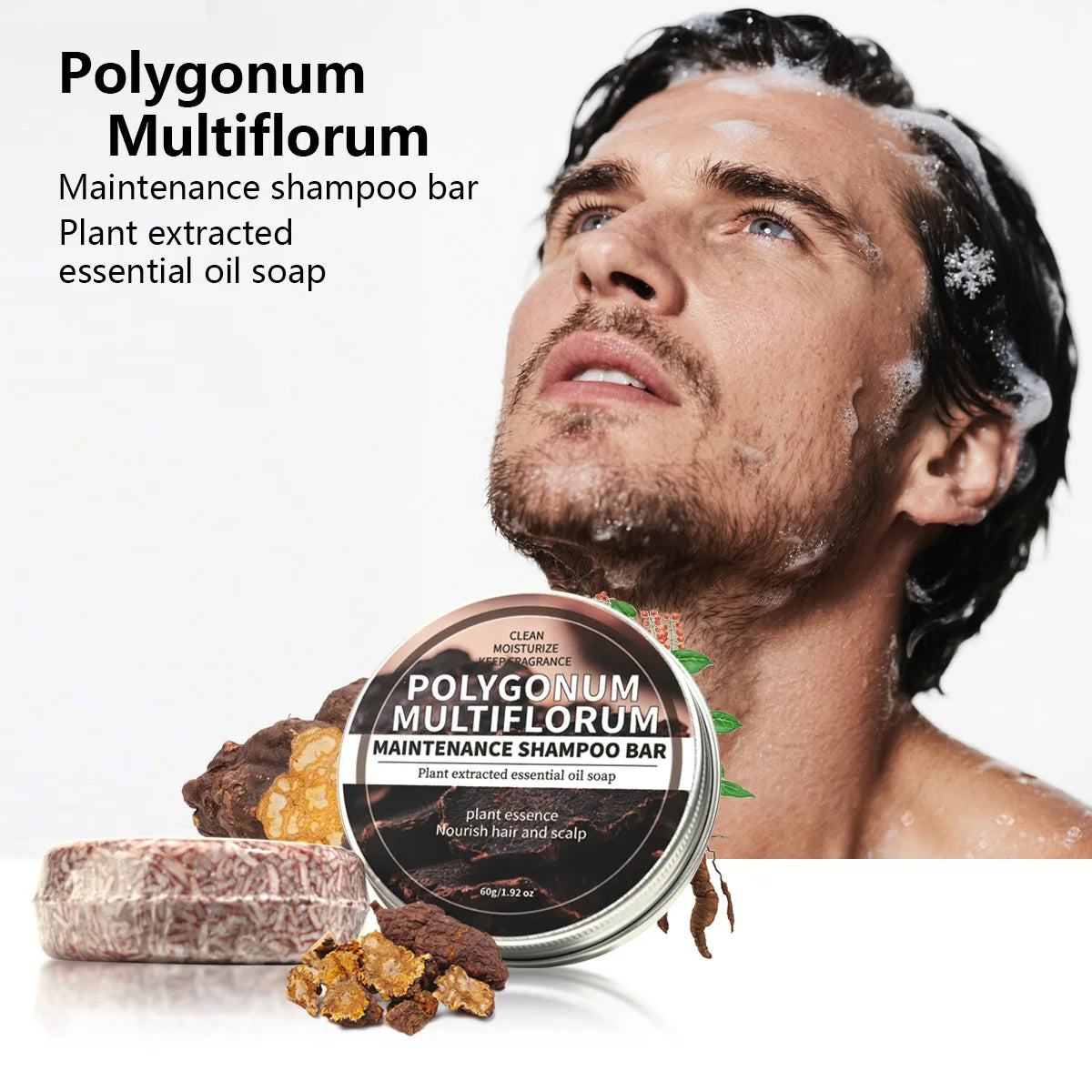 Polygonum Multiflorum Herbal Shampoo Soap Bar, Plant Hair Care Essential Oil Soap, Dark Nourishing Shampoo Soap, Deep Cleansing