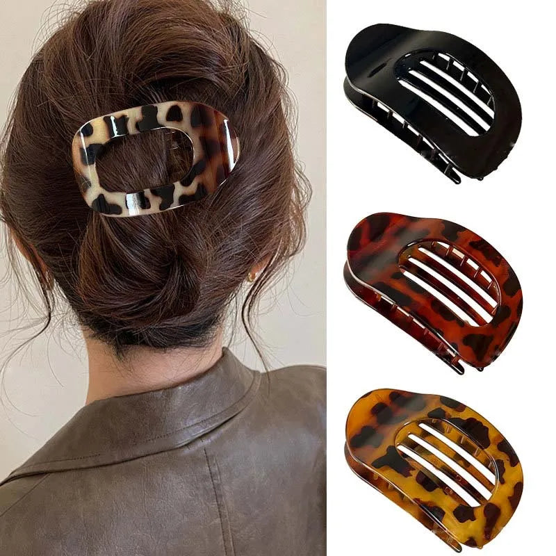 Fashion Oval Hair Claw Clip for Women New Design Leopard Matte Curved Flat Styling Barrettes Acrylic Lying Down Hair Accessories