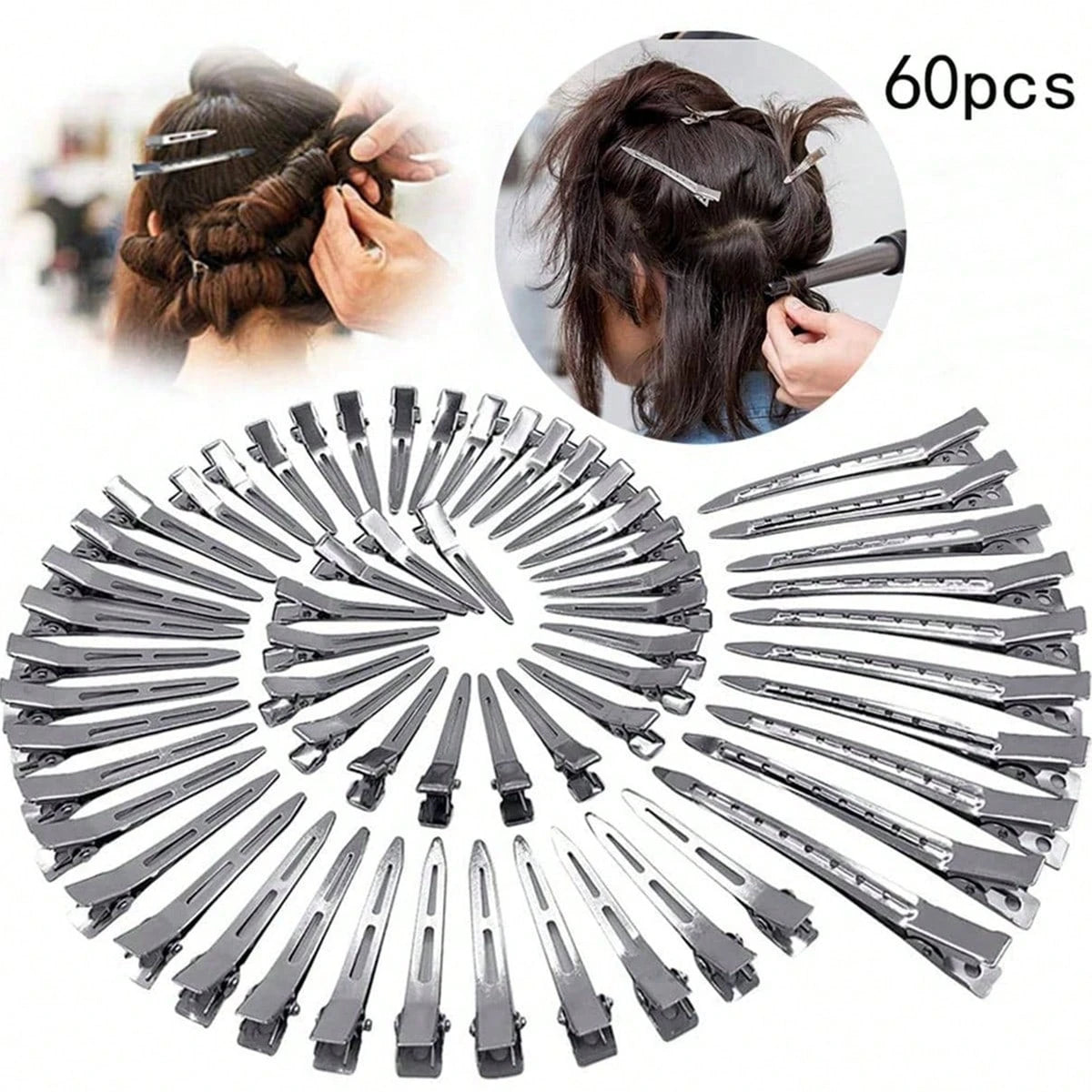 60 Pieces Metal Duckbill Hair Clips Curling Hair Styling Tools Rabbit Fur Root Hairdressing Salon Hair Cutting Styling Tools