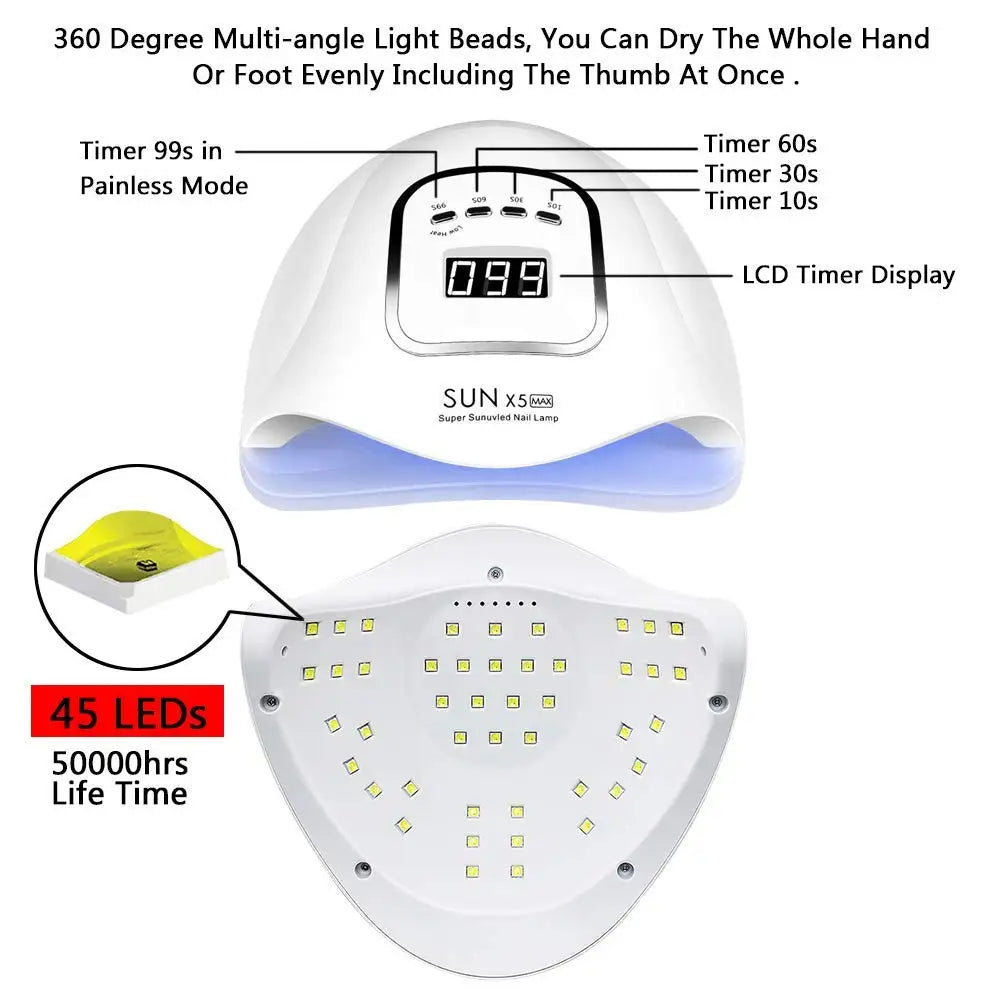 SUNX5 MAX UV LED Nail Lamp 150W Professional Nail Dryer Gel Polish Light Nail Polish Curing Gel LED Dryer with 4 Timer Setting