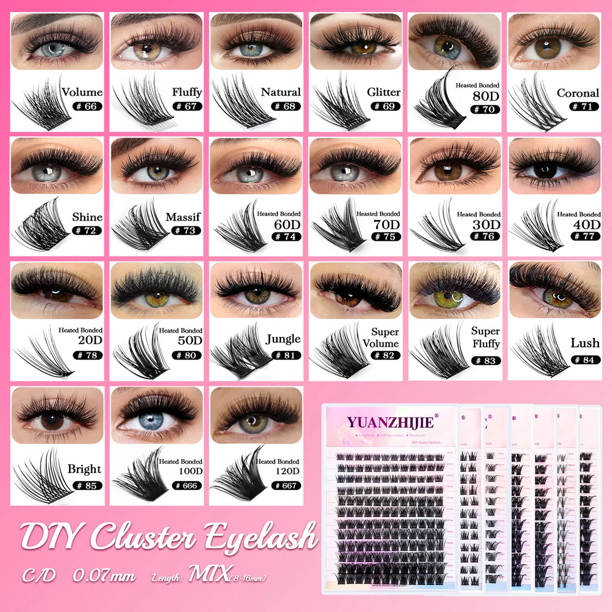 DIY 144 Cluster Lashes YUANZHIJIE Free Ship Segmented Beam Natural C/D Curl Individual Mink Eyelashes Makeup Supplies at Home