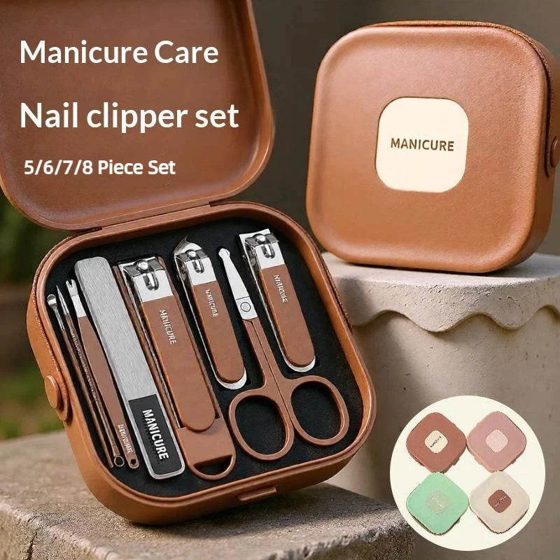 5/6/7/8Pcs-Sets Anti Splash Nail Clipper Manicure & Pedicure Set Nail Scissors Clippers Ear Digging Spoon For Men & Women.
