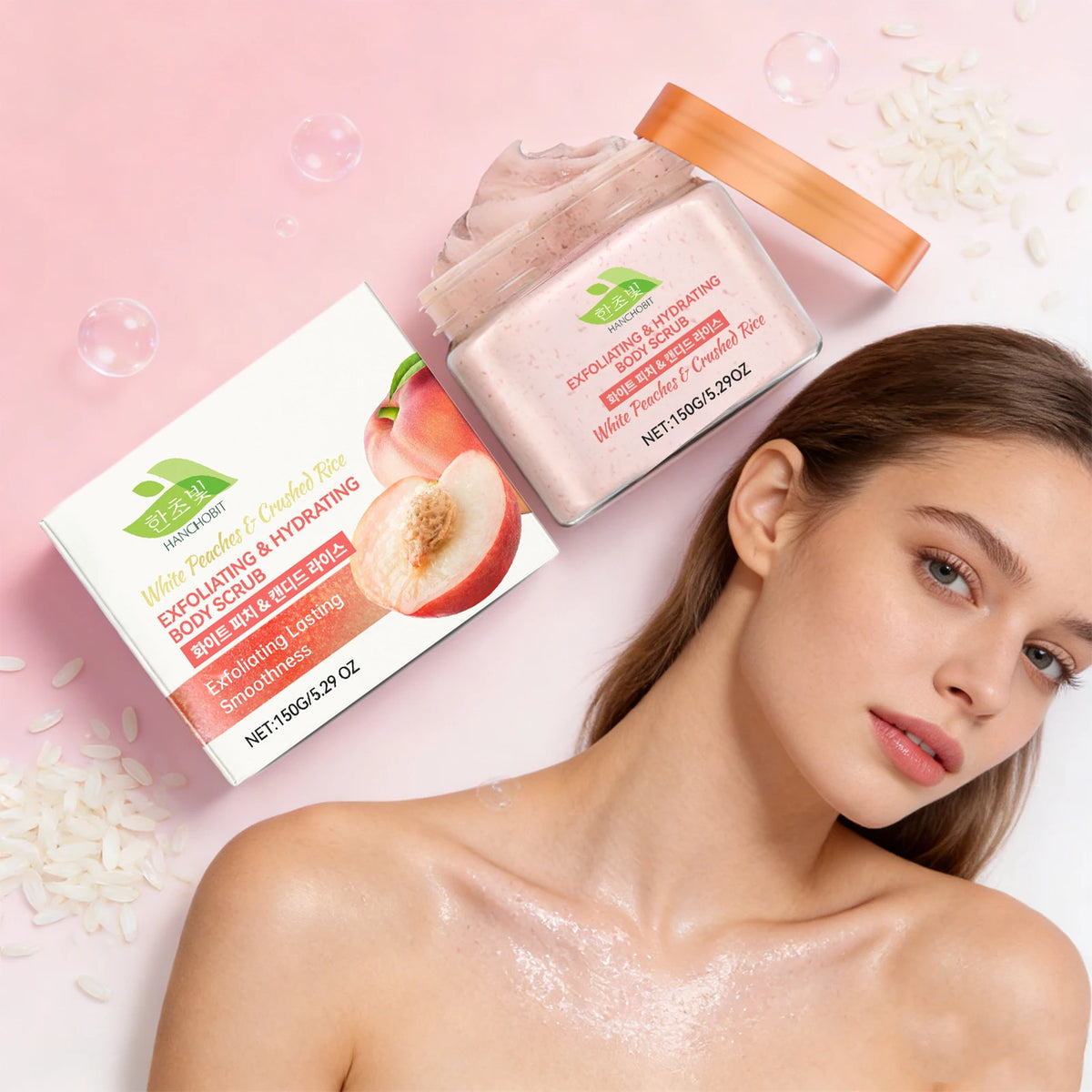 White Peach / Vanilla Shea Fruit Exfoliating Body Scrub for Dead Skin Removal Deep Cleansing Pore Shrinking Nourishing Skin Care