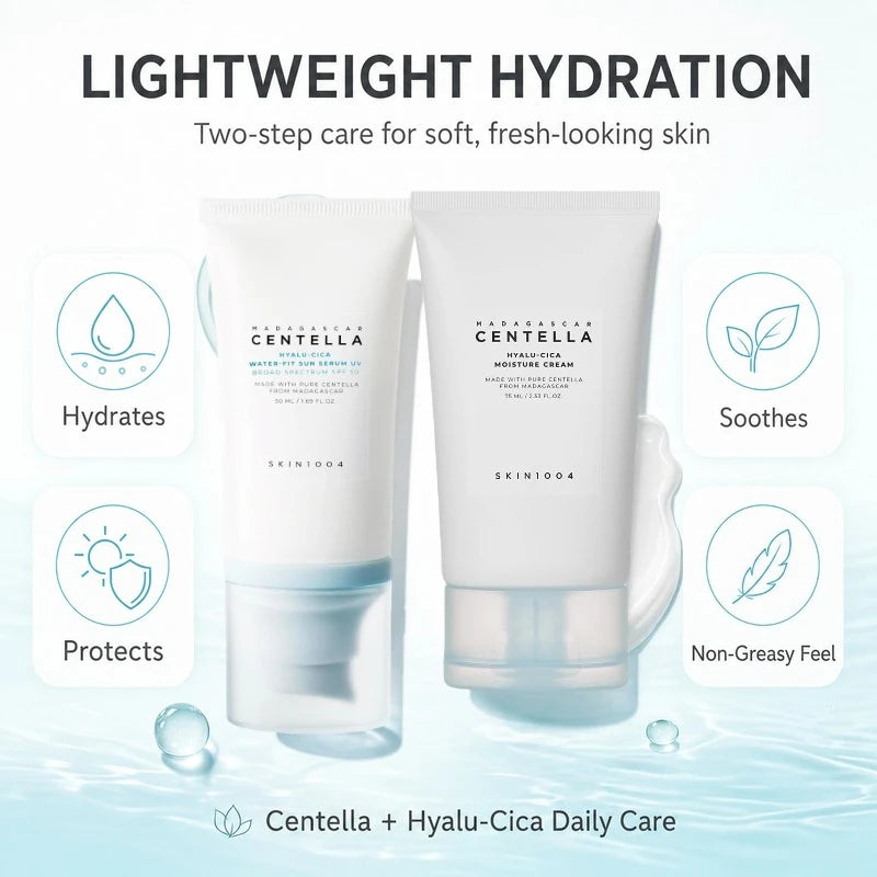 Korean Centella Hyalu-Cica Moisture Cream and Facial Hyalu Cica Water-Fit Sun Serum SPF50 Sunscream Protection Skincare Product