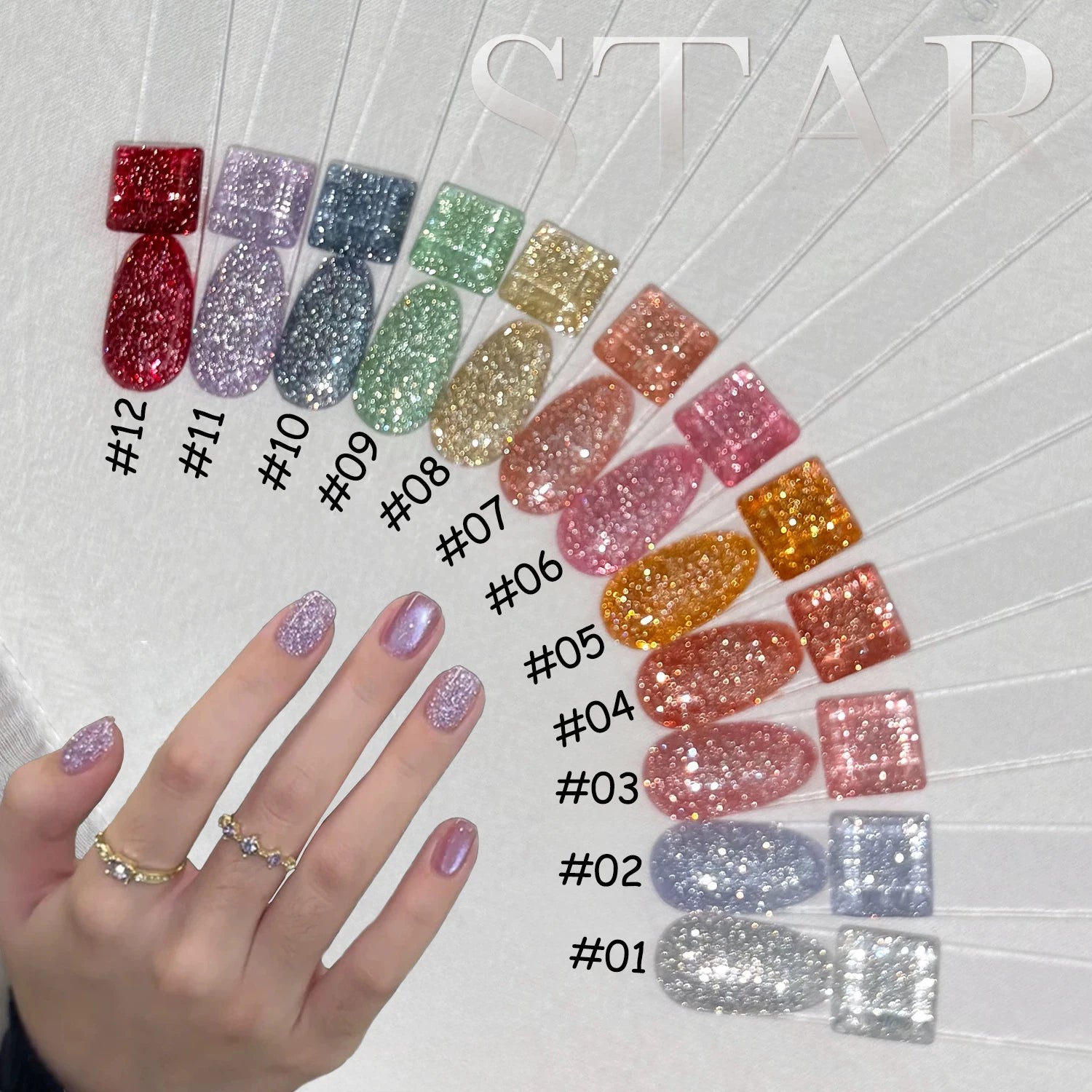 1-12pcs WS Summer Autumn Nails Flashing Reflective Disco Pink Blue White Broken Diamond Gel Nail Polish Nail Art Nail Supplies