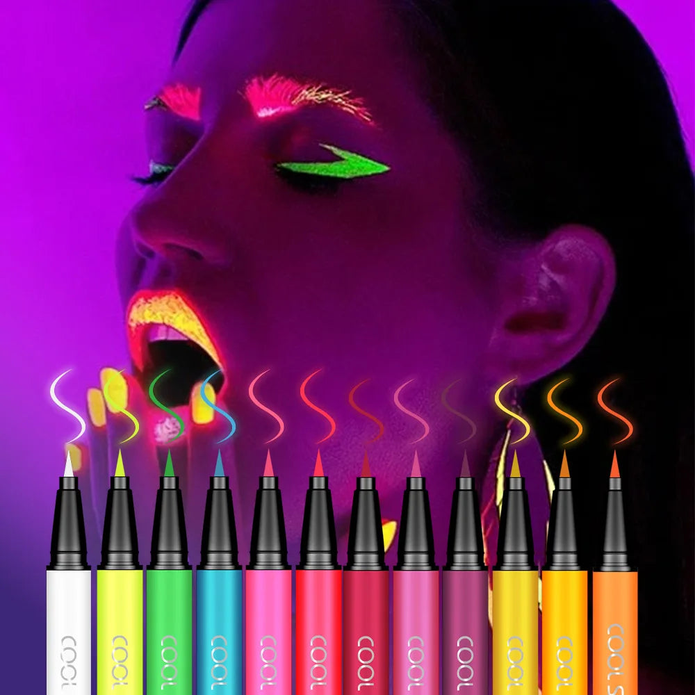 12pc Eyeliner Pencil Set,Eyeshadow Pen with Fluorescent UV Glow,Neon Body Paint Liquid Eyeliner Makeup Pen for Music Festival
