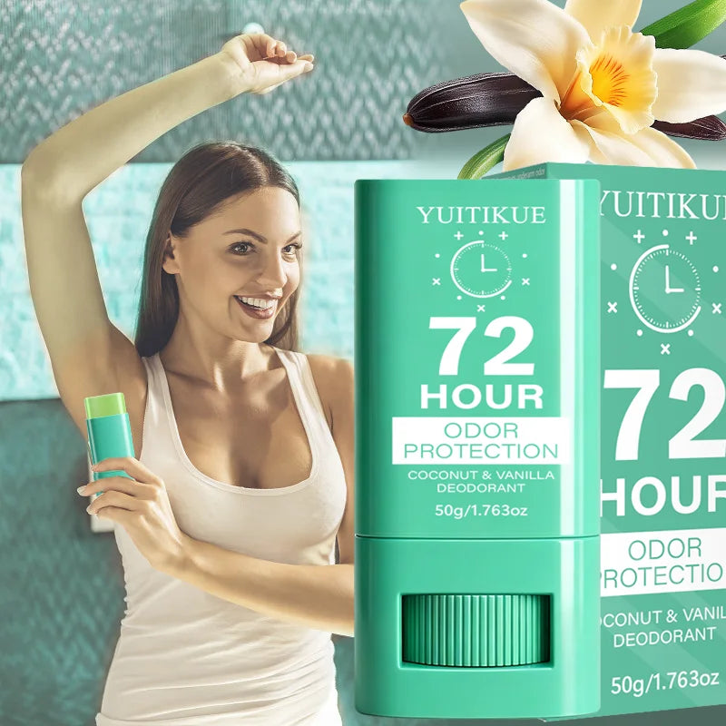 YUITIKUE Coconut Vanilla Deodorant Stick 72H Odor Protection Portable Underarm Refreshing Solid Deodorant for Daily Armpit Care